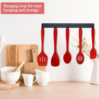 E-far Silicone Cooking Utensils Set, 24Pcs Heat Resistant Kitchen Utensil with Holder, Silicone Kitchen Tools with Spatula Turner Spoon Tongs Whisk, Non-Toxic & Dishwasher Safe (Red)