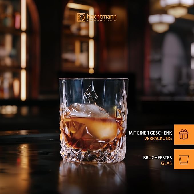 Nachtmann Sculpture 12oz Whiskey Tumbler (Set of 4) - Heavy Base Crystal Glass for Scotch, Bourbon, Cocktails, Liquor, Elegant & Durable Barware, Dishwasher Safe - Modern Glassware Set