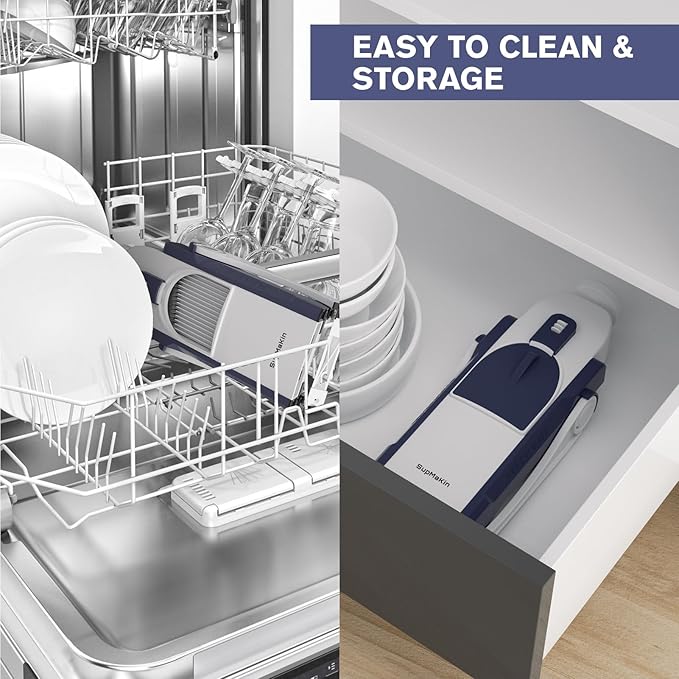 SupMaKin Safe Mandoline Slicer for Kitchen, Potato Slicer, All in 1 Vegetables Slicer and Chopper, French Fry Cutter, Adjustable Thickness, Dishwasher Safe Chopping Artifact Gift (Blue)