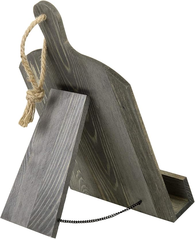 MyGift Recipe Book Holder, Vintage Gray Wood Cutting Board Style Cookbook Holder, Wooden Book Stands for Display