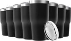 30oz Stainless Steel Travel Mug with Lid, 8 Pack Double Wall Vacuum Insulated Bulk Tumbler, Powder Coated Coffee Cup Suitable for Vehicle Cup Holders(Black)