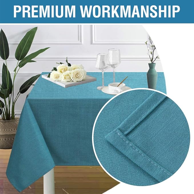 H.VERSAILTEX Linen Textured Table Cloths 60 x 84 Inch Premium Solid Tablecloth Spill-Proof Waterproof Table Cover for Dining Buffet Feature Extra Soft and Thick Fabric Wrinkle Free, Teal