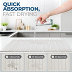 Premium Stone Dish Drying Mat – Large Foldable Kitchen Counter Mat, Super Absorbent Diatomaceous Earth with Coasters, Brush & Anti-Slip Pad – Fast Drying, White