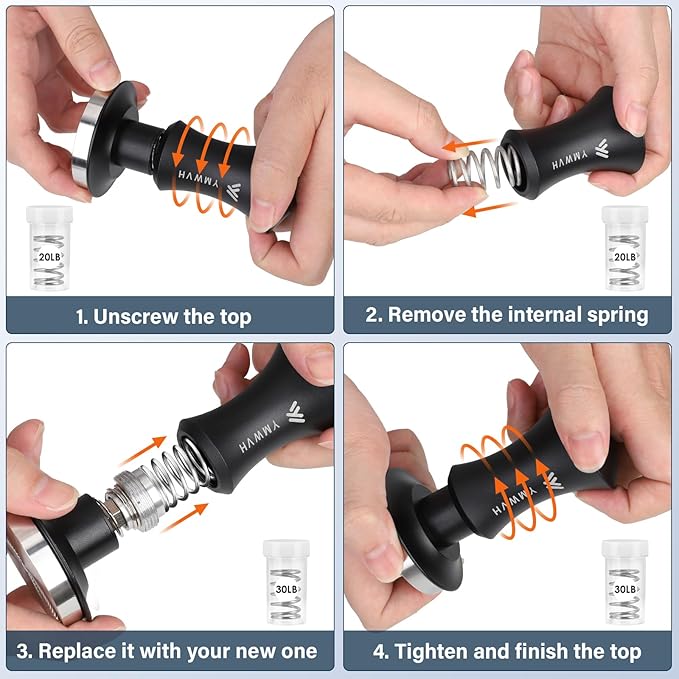 51mm Espresso Tamper, Premium Barista Coffee Tamper with 20lb/30lbs Replacement Springs & 100% Stainless Steel Ripple Base, Constant 30lb, Compatible with Delonghi Espresso Coffee Machine