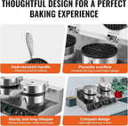 VEVOR Commercial Waffle Maker, Dual-Head Round Waffle Baker Machine, 2460W Non-Stick Stainless Steel Belgian Waffle Iron with Temp and Time Control, Handle, for Restaurant Bakery Snack Bar Family