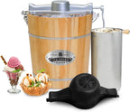 Elite Gourmet Old Fashioned 4 Quart Vintage Wood Bucket Electric Ice Cream Maker Machine Appalachian, *Bonus Classic Die-Cast Hand Crank for Churning, Uses Ice and Rock Salt Churns Ice Cream in Minute