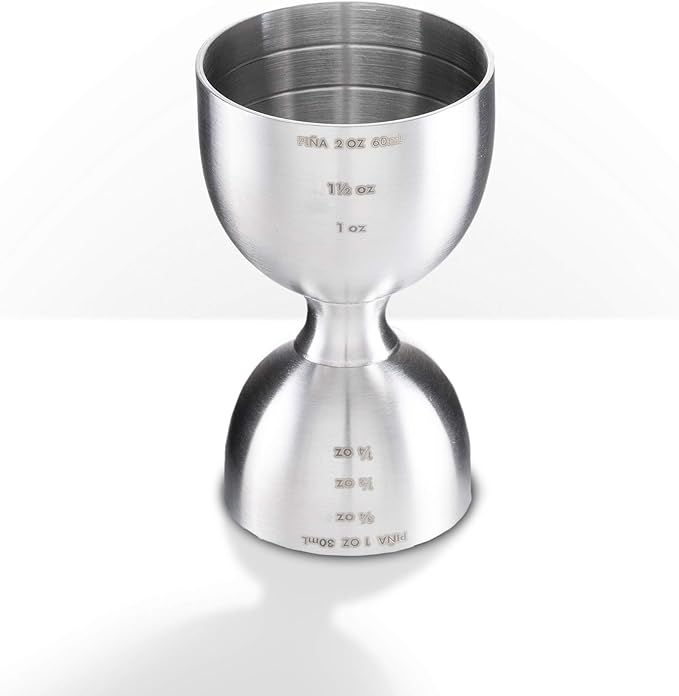 Piña Barware Stainless Steel Commercial 2oz. / 1oz. Bell Style Measuring Jigger Bar Tool - Brushed Finish, One Jigger