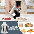 KEOUKE Rotary Cheese Grater Hand Crank Black - Shredder Slicer Grinder 3 Stainless Steel Blades, Stable Suction, Labor-Saving Handle, Safe Kitchen Tool for Cheese, Vegetable, Nuts, Chocolate