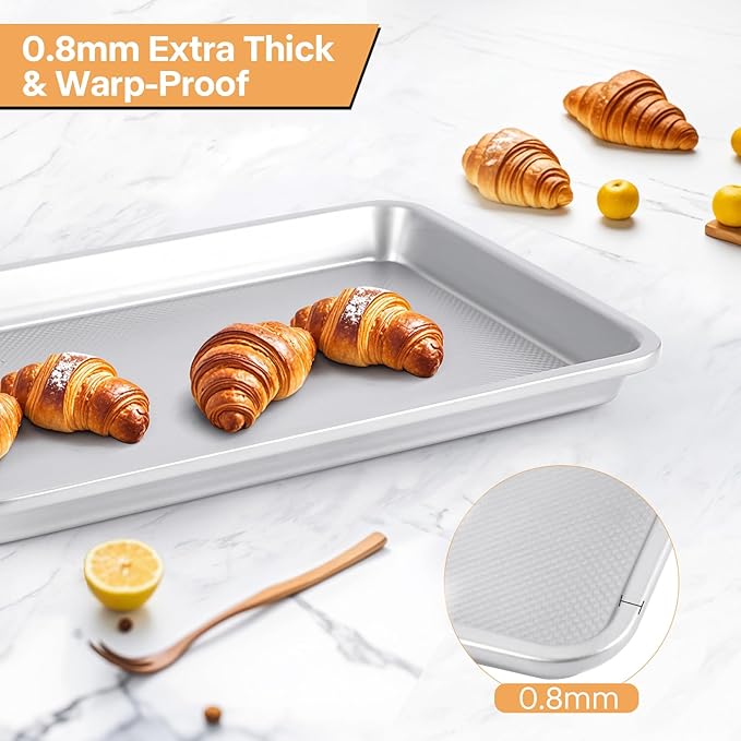 3-Piece Non-Stick Baking Sheet Set | PFOA/PFOS/PTFE-Free, 0.8mm Heavy-Duty Steel with Diamond Texture Surface | Stackable Design for Roasting, Baking & Toasting