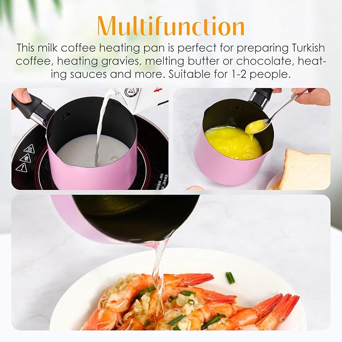 550ml/0.5 Quart Nonstick Sauce Pan, Baby Milk Heating Pot with Pour Spouts for Gas, Electric & Induction Stoves, Portable Small Cooking Pot for Melting Butter, Chocolate, Making Porridge (Pink)