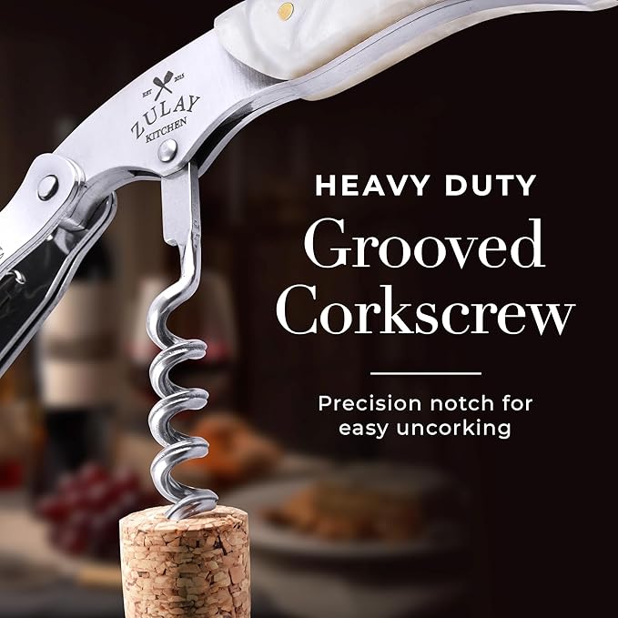 Zulay Kitchen Corkscrew Wine Opener - Premium 420 Stainless Steel & Resin Wine Bottle Opener - Double Hinged Opener with Foil Cutter & Cap Remover - Resin