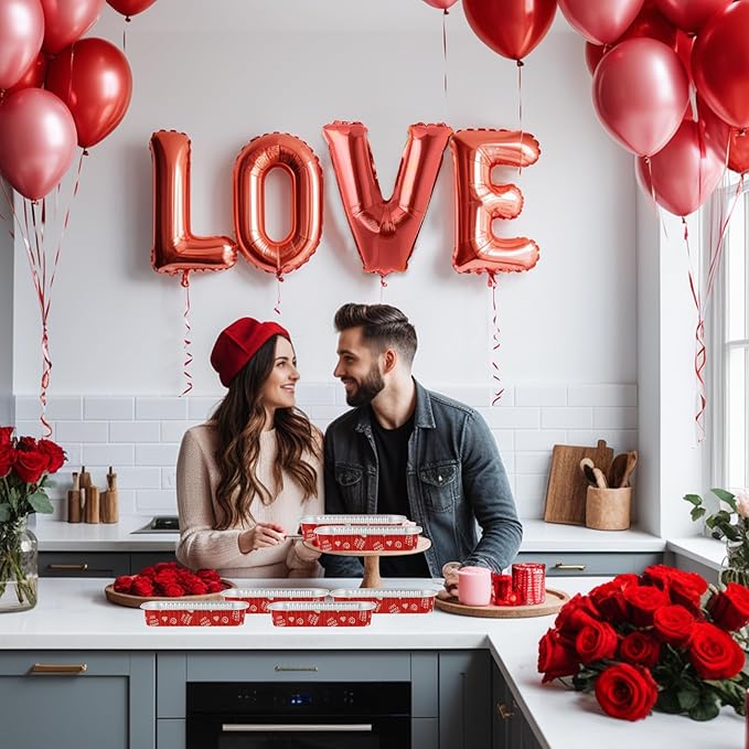 50 Pcs Valentine Mini Loaf Pans With Lids, 6.8oz Rectangle Aluminum Foil Baking Cups Muffin Tins Disposable Mini Cake Pans for Wedding Party Decoration Supplies