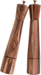 Salt and Pepper Mill Set, Adjustable Ceramic Grinder Salt Mill, Stainless Steel Grinder Pepper Mill, Acacia Wood, 32 cm / 12 inch Height, Bottom Dia 6cm (Tray is NOT Included)