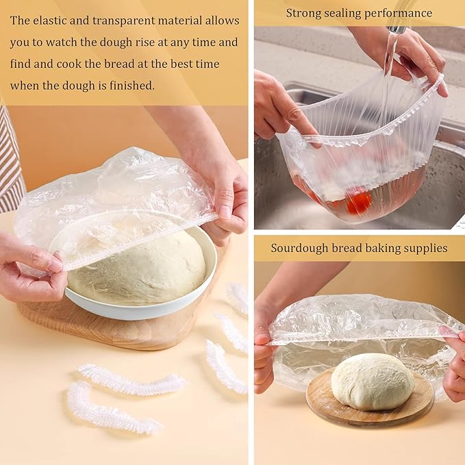 120PCS Reusable Bowl Covers for Bread Proofing, Elastic Plastic Covers for Sourdough Rising and Baking Supplies, Stretchable Wrap for Storage Containers