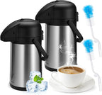 64 Oz Airpot Coffee Dispenser with Pump, 2Pcs Insulated Thermal Coffee Carafe - Stainless Steel Hot Beverage Dispenser - Coffee Urn for Hot/Cold Water, Drink Dispenser for Parties