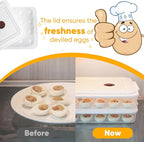 Newness Deviled Egg Containers with Lid, (Set of 2), Plastic Deviled Egg Carrier with Handle for 48 Eggs, Clear Storage Devil Egg Platter, Fridge Portable Egg Tray, Perfect for Picnic and Party