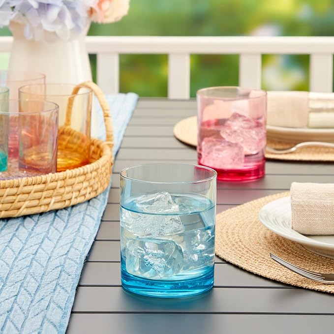 US Acrylic Classic Plastic Reusable Drinking Glasses (Set of 6) 12oz Rocks Cups Assorted Colors | BPA-Free Tumblers, Made in USA | Top-Rack Dishwasher Safe