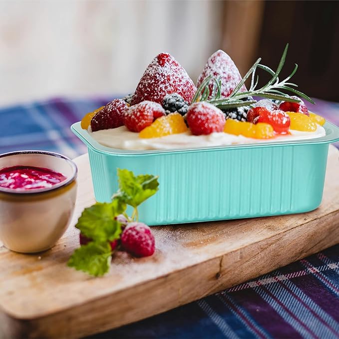 LNYZQUS 30oz Small Baking Pans with Lids 25 Pack, 7” x 5” Aluminum Foil Containers Individual Cake Tins, Heavy Duty Takeout Leftover Containers Meal Prep Holders for Oven-Blue