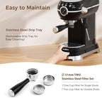 Expressions 20 Bar Espresso Machine with Milk Frother, Coffee Maker for Latte and Cappuccino, Removable Water Tank (Glossy drak)