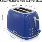 Keenstone Retro 2-Slice Stainless Steel Toaster - Bagel, Cancel, Defrost Functions, Extra Wide Slots, High Lift Lever, 6 Shade Settings, Removable Crumb Tray, Dark Blue