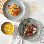 16 Piece Double Bowl Dinnerware Sets, Stain Resistant Dish Set with Pasta Bowls, Easy Cleaning Dishes, Multi-Functional Plate and Bowl, Stack Compactly Plate Set, Service for 4