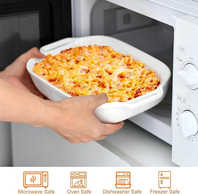 Casserole Dishes for Oven, 12 inch Ceramic Baking Dish Rectangular Lasagna Pan with Handles Ceramic Bakeware Porcelain Baking Pan Microwave and Oven Safe (White)