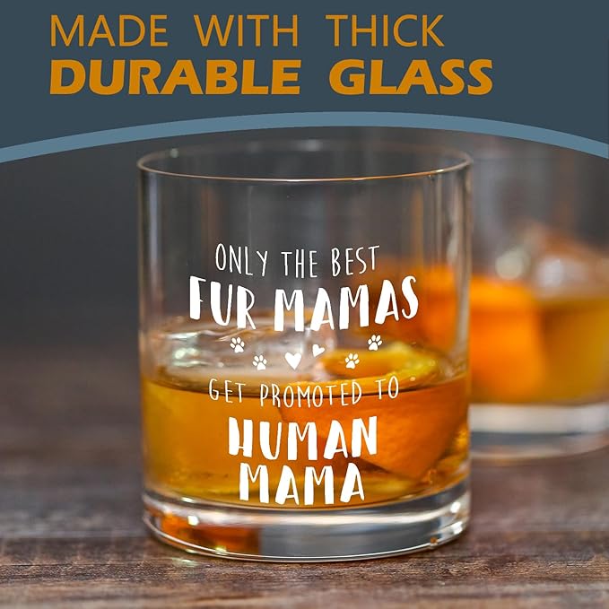 kunlisa New Mama Gifts Whiskey Glasses, First Time Mom Gifts for Mother's Day Birthday, Promoted to Human Mama 10 oz Drinking Rocks Glasses for Women Whisky Cocktail Scotch Bourbon Liquor