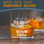 kunlisa New Mama Gifts Whiskey Glasses, First Time Mom Gifts for Mother's Day Birthday, Promoted to Human Mama 10 oz Drinking Rocks Glasses for Women Whisky Cocktail Scotch Bourbon Liquor