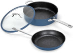 DishDelight Pots and Pans Set Nonstick, Nonstick Frying Pan, 10 Inch Fry Pan, 12 Qt Ceramic Saute Pan with Glass Lid, Induction Cookware Set, Added Plasma Diamond, Blue
