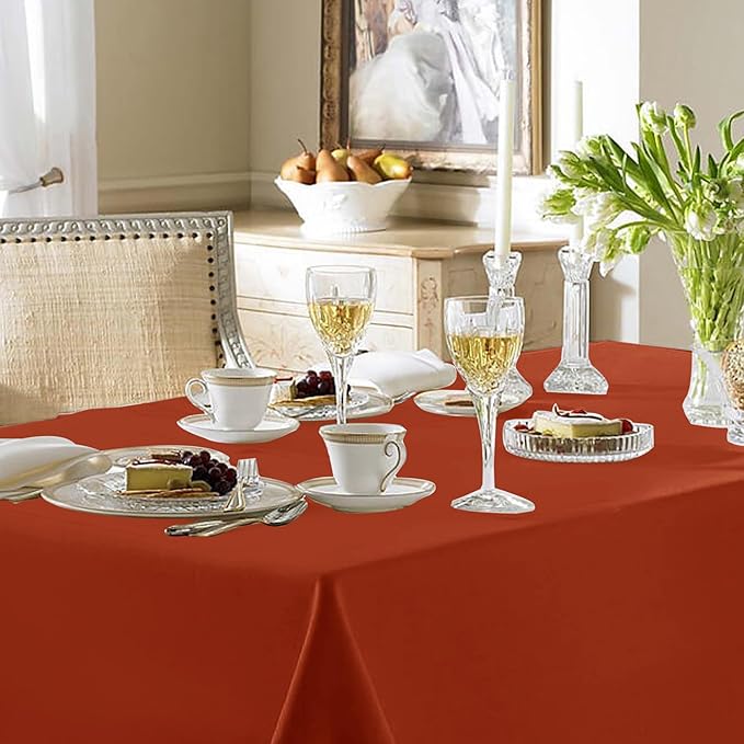 Fitable 6 Pack Rust 90?56 Inch Rectangle Tablecloth - Stain Resistant and Washable Table Cover, Polyester Fabric Table Cloth for Wedding, Party, Banquet, Formal Events