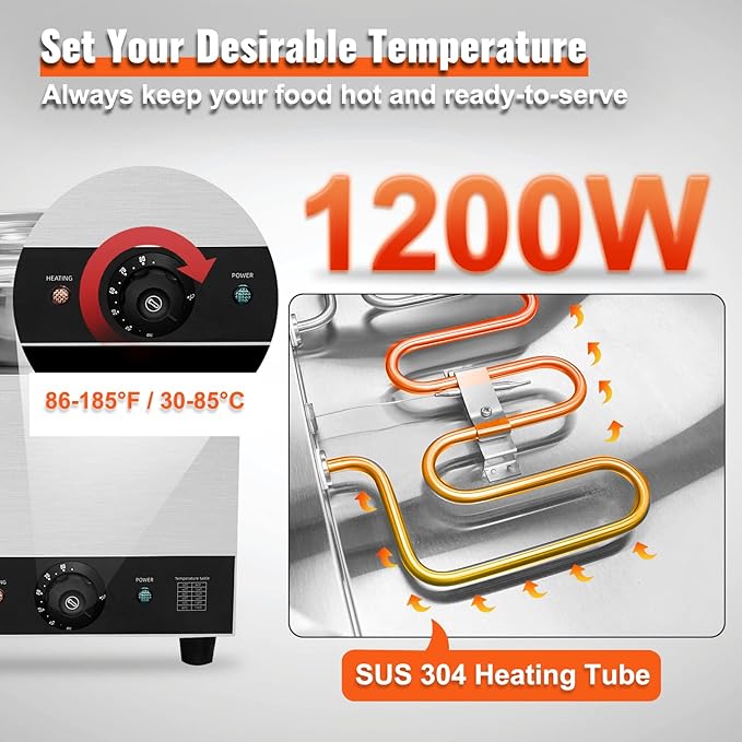 VEVOR Electric Soup Warmer, Three 7.4QT Stainless Steel Round Pot 86~185°F Adjustable Temp, 1200W Commercial Bain Marie with Anti-dry Burn and Reset Button, Soup Station for Restaurant, Buffet, Silver