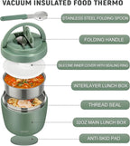 Thermo Food Jar for Hot Food Adults 32OZ Soup Thermo Lunch Containers Wide Mouth Vacuum Insulated Stainless Steel Leakproof Bento Box with Spoon (Green)