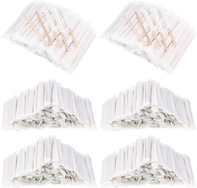 2000 Pcs Individually Wrapped Wooden Coffee Stirrers, Disposable Coffee Stir Sticks Round End Sticks Bulk Wood Stirrers for Cocktail Hot Drinks Restaurant Bar Home Office (5.5 Inch)