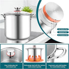 E-far 10 Quart Stock Pot, Large Tri-Ply Stainless Steel Soup Pot with Glass Lid and Riveted Handles, Tall Induction Cooking Pot for Canning/Simmering/Stewing, Heavy Duty & Dishwasher Safe