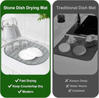 Stone Drying Mat for Kitchen Counter: 24"(L)×16"(W) Collapsible Stone Dish Drying Mat, Super Absorbent Diatomaceous Earth Pad for Dishes Bottles Cup Kitchen Bathroom Families Renters