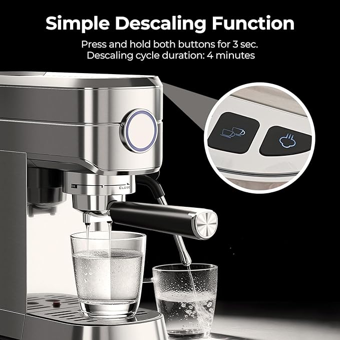 20 Bar Espresso Machine, Compact Espresso Coffee Maker with Milk Frother for Latte/Cappuccino, Auto Clean/34oz Removable Tank/Auto Shut-Off, Espresso Maker for Home/Office, Stainless Steel