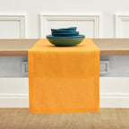 Solino Home Linen Table Runner 48 Inches - 100% Pure Linen Tangerine Yellow Table Runner 14 x 48 Inch Ideal for Dresser and Coffee Tables - Summer - Fete
