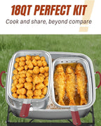 Outdoor Deep Fryer 18QT | Fish Fryer Pot with 2 * 9QT Baskets | Heat-Resistant Silicone Handles | Lid & Fryer Tong & Thermometer | For Frying Fish, French Fries, Chicken Wings | 58,000BTUs | Aluminum