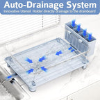 Blue Dish Drying Rack, Dish Rack,Space-Saving Dish Racks for Kitchen Counter with Utensil Holder,Gifts for Women Mothers Day, Kitchen Gadgets & Decor