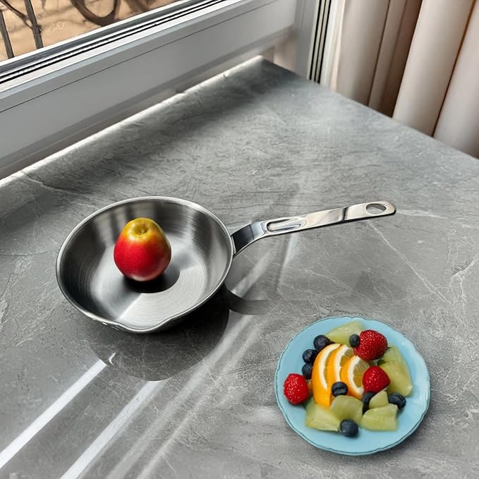 Stainless Steel Butter Warmer - 6.3 Inch Tri-Ply Mini Omelette Egg Frying Pan Induction Sauce Pan with Ergonomic Handle for Butter, Eggs, Milk & Small-Scale Cooking