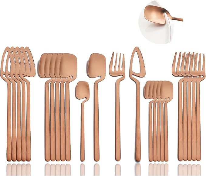JASHII Silverware Set Satin Finish 24-Piece Stainless Steel Flatware Set Kitchen Utensil Set Service for 6 Tableware Cutlery Set Dishwasher Safe (Matte Rose Gold)