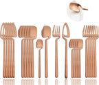JASHII Silverware Set Satin Finish 24-Piece Stainless Steel Flatware Set Kitchen Utensil Set Service for 6 Tableware Cutlery Set Dishwasher Safe (Matte Rose Gold)