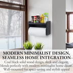MyGift Modern Coal Black Solid Wood Wall Mounted Paper Towel Roll Holder and Top Shelf, Hanging Kitchen Disposable Napkin Dispenser with Spice Storage Rack