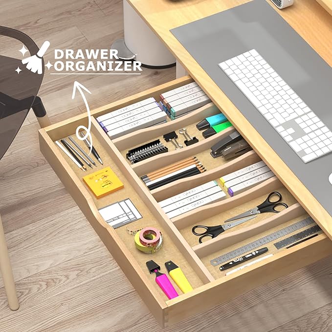 WelFurGeer Solid Birch Wood Silverware Drawer Organizer, Wooden Cutlery Drawer Organizer, Utensil Tray for Kitchen Drawers, Kitchen Utensil Organizer for Silverware, Flatware, Spoons, Forks, Knives