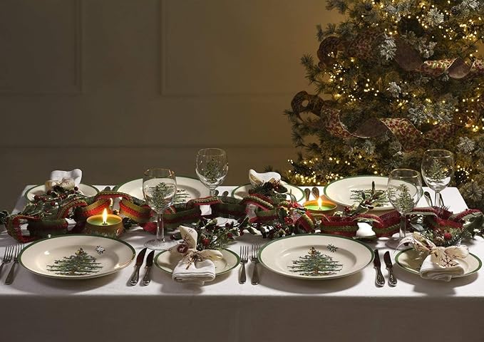Spode Christmas Tree Deviled Egg Plate, 13 Inch Holiday Egg Serving Platter - Christmas Tree & Mistletoe Motif, Fine Porcelain Christmas Tableware, Dishwasher Safe Appetizer Tray