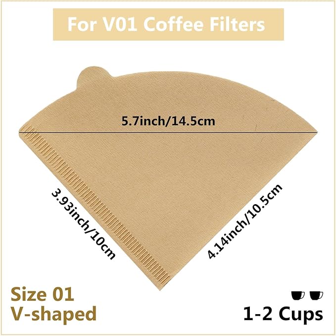 Cone Coffee Filters Size 01, 100 Count Unbleached 1-2 Cups Disposable V01 Coffee Paper Filters, Compatible with Cone Shaped Pour Over Coffee Filter and Drip Coffee Maker