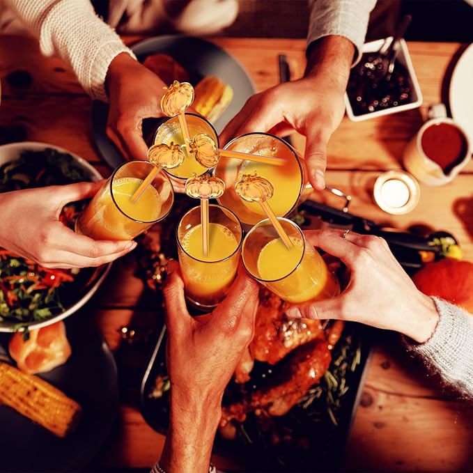 12 Pcs Pumpkin Glass Drink Stirrers 7 Inch Fall Swizzle Sticks 3D Fall Coffee and Cocktail Stirrers Thanksgiving Drink Stir Sticks for Autumn Party Tea Coffee Bar Favors