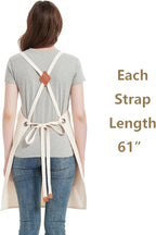 AFUN Chef Aprons for Women Men with Large Pockets, Cotton Canvas Cross Back Water Repellent Work Apron, Size M to XXL (Cream)