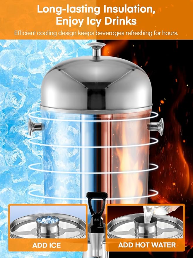 Beverage Dispenser, 4.5 Gallon Drink Dispensers for Parties, Stainless Steel Drink Dispenser with Ice Core, Drip Tray, Beverage Dispenser with Stand for Restaurants, Homes, Bar and Hotels