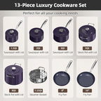 Nuwave Lux 13pc Forged Lightweight Cookware Set PFAS Free, Healthy G10 Duralon Ceramic Coating, Ultra Non-Stick, Stay-Cool Handles, Works on All Cooktops & Induction Ready